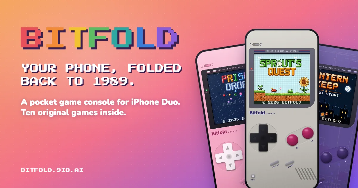 Bitfold on three phones in Bubblegum, Classic and Atomic editions, under the rainbow Bitfold wordmark